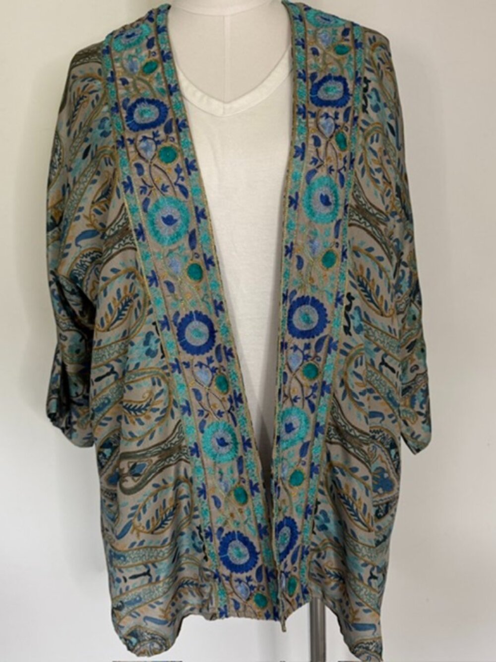 Soft Surroundings Kimono Cardigan S/M Women's Autumn Floral Duster Cover Up Boho